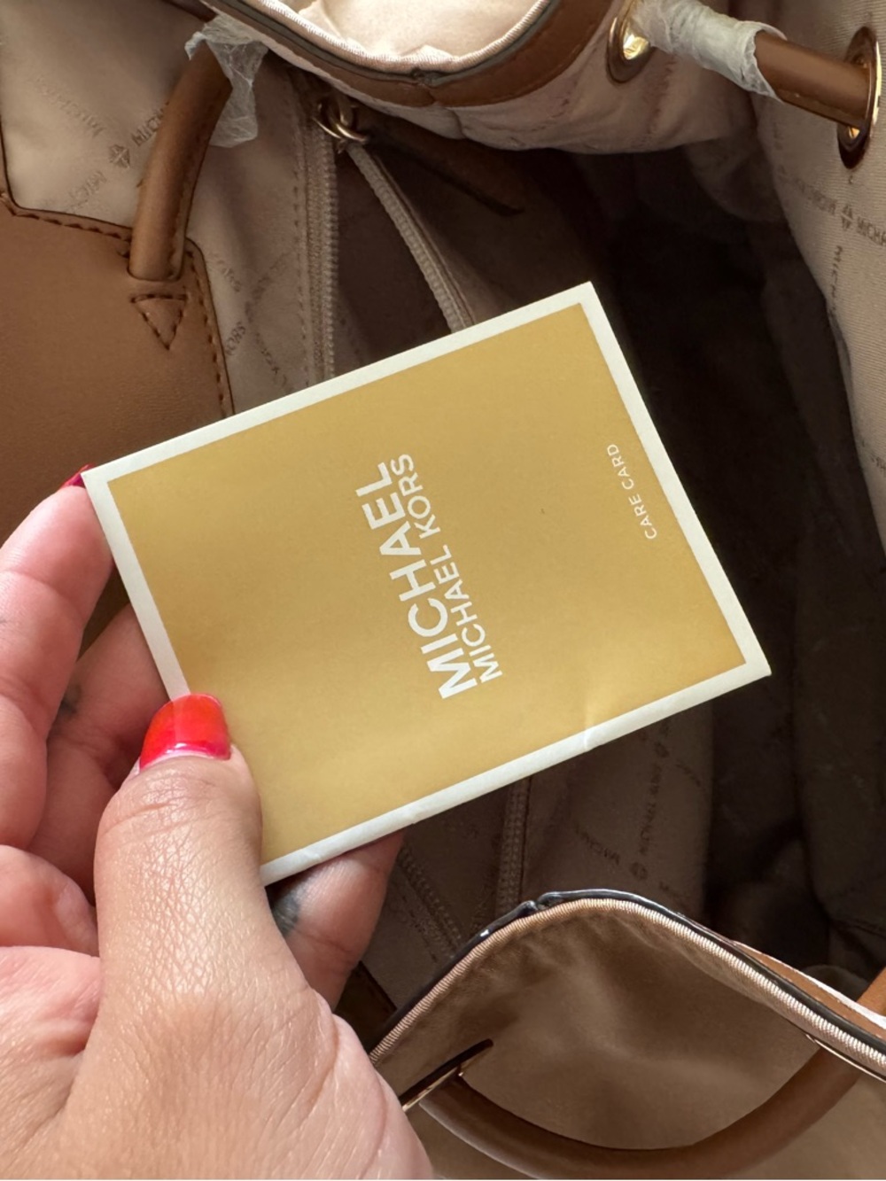 Michael Kors Brown Tan Leather-Trim Backpack - Picture 6 of 6